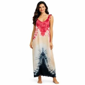 Boho Daze Maxi Tie Dye Dress Large Festival Indie Lace Beachy Vacation Hippie